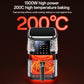 Black air fryer with see-through cooking chamber and heating glow