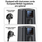 Black air fryer shown with removable cord and touchscreen control panel