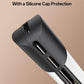 Hair straightener with silicone cap protection on the cable end housing