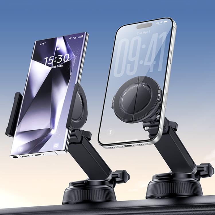 360° magnetic dashboard phone holder with clip mount and black circular base