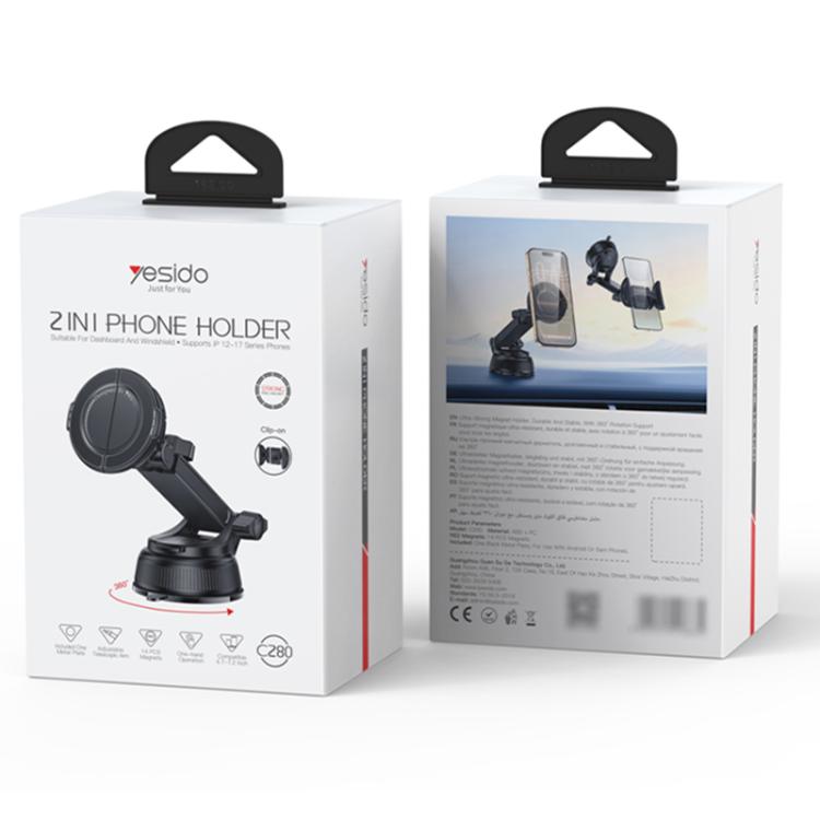 Yesido 2-in-1 phone holder retail box with suction cup mount and magnetic arm