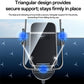 Car phone holder with triangular support arms and vented clamp, secure grip