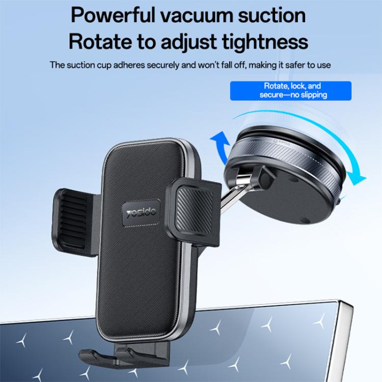 Car dashboard phone holder with vacuum suction base and rotating tightening ring