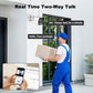 White outdoor security camera with dual antennas and front lens, mounted on bracket