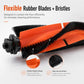 Orange main brush with flexible rubber blades and dense black bristles