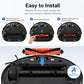 Main brush replacement shown on robot vacuum underside, orange and black