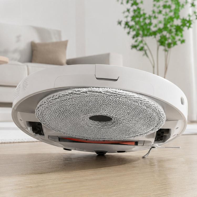 Grey circular mop pad with center hole for robot vacuum mopping