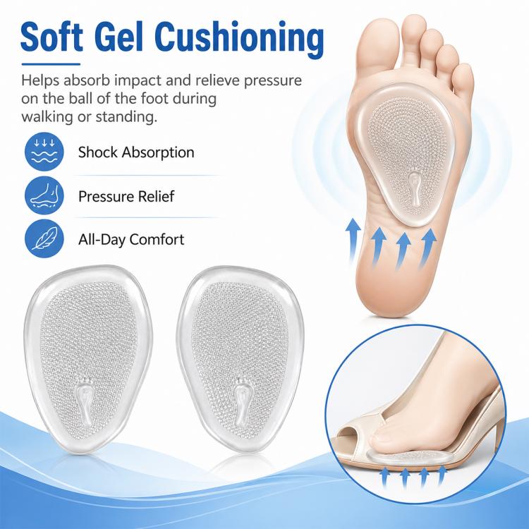2 Pairs Half Size Self-adhesive Shock-absorbing Anti-slip Forefoot Pads