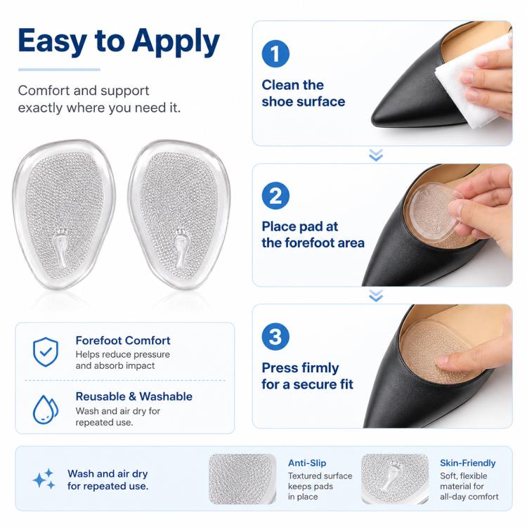 2 Pairs Half Size Self-adhesive Shock-absorbing Anti-slip Forefoot Pads