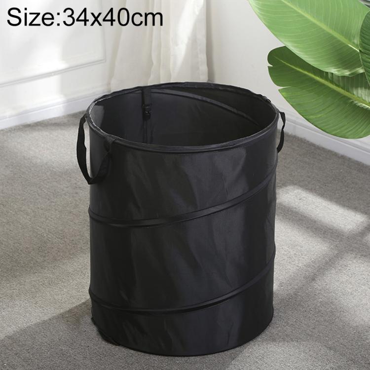 Black foldable camping bucket, small 34x40cm, open top with carrying handles