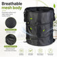 Black breathable mesh folding trash can bucket with reinforced frame and carry handles