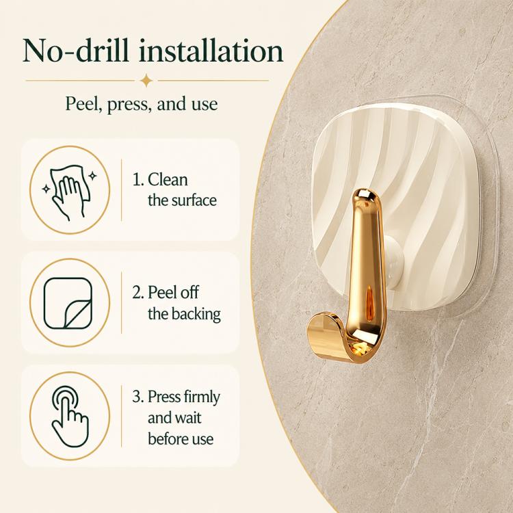 No Drill Light Luxury Plastic Adhesive Hooks Traceless Heavy-Duty Clothes Hook, Gold Hook