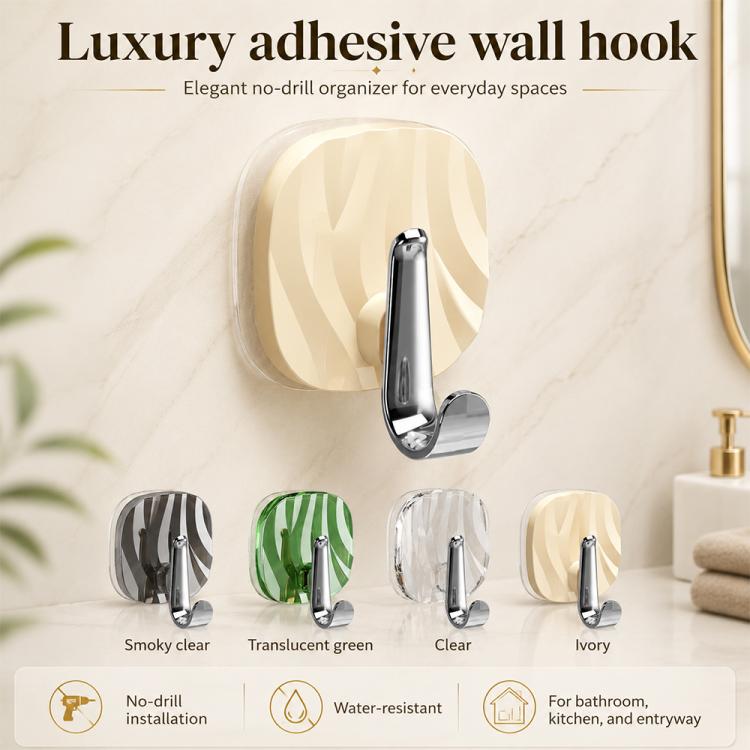 No Drill Light Luxury Plastic Adhesive Hooks Traceless Heavy-Duty Clothes Hook, Silver Hook