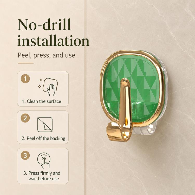 No Drill Light Luxury Plastic Adhesive Hooks Traceless Heavy-Duty Clothes Hook, 1PC
