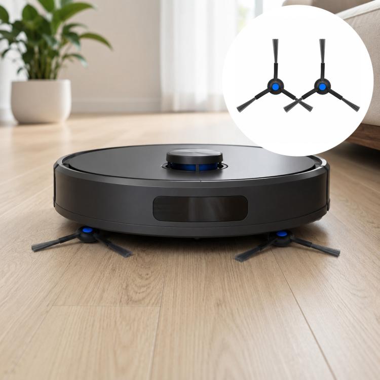 Black dual side brush set for robot vacuum, with blue hub accents