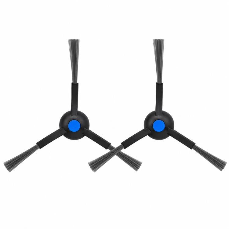 Dual black side brush assembly with gray bristles and blue center hubs
