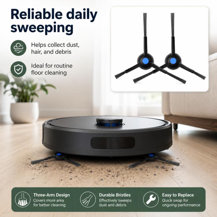 Dual black side brushes for reliable daily sweeping on hard floors