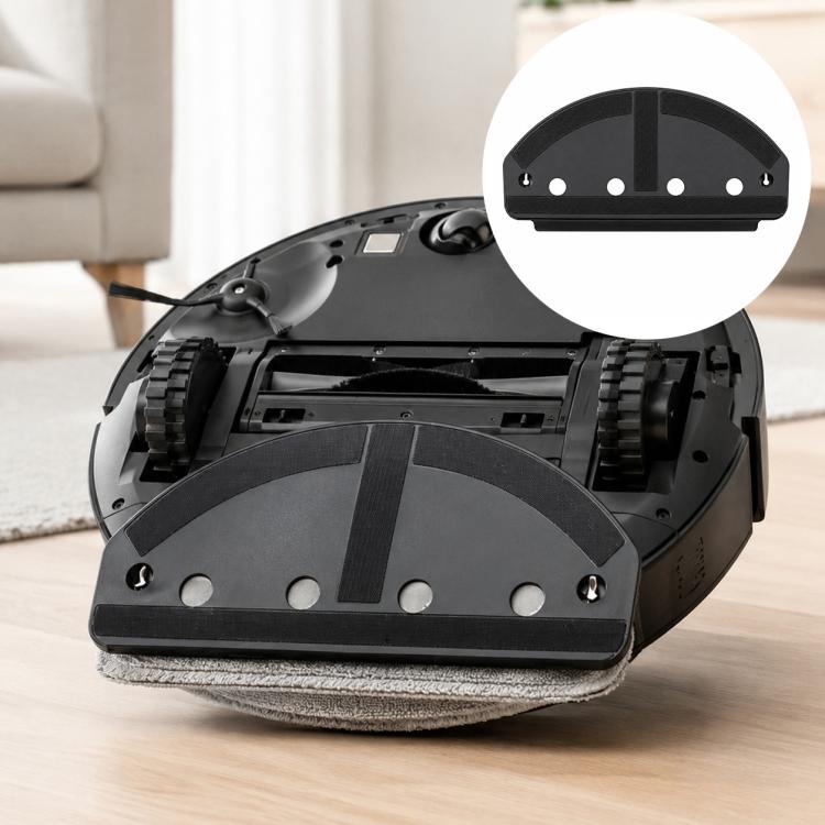 Robot vacuum main brush area with gray fan cover and installed mop pad