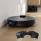 Black dual side brush assembly with blue markers, detachable from robot vacuum