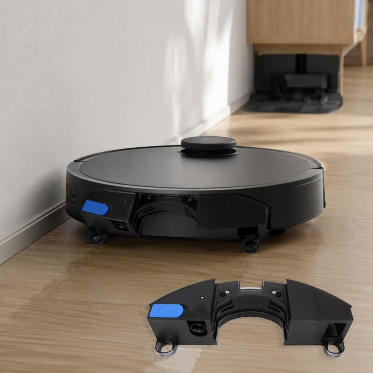 Black dual side brush assembly with blue markers, detachable from robot vacuum