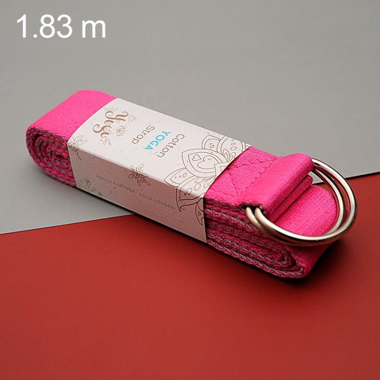 Two-tone cotton yoga stretch belt with metal ring, 1.83 m, rose pink/magenta.