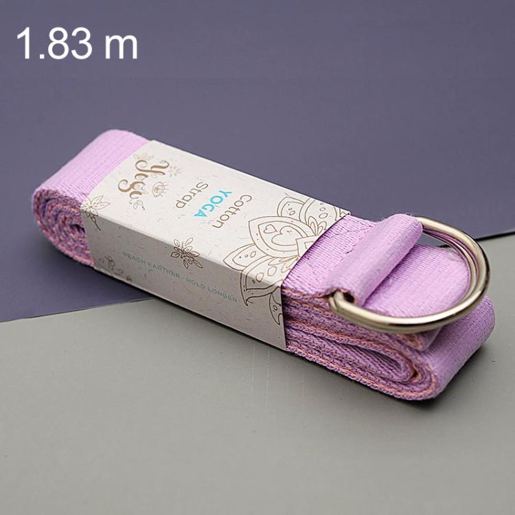 Two-tone cotton yoga stretch belt with metal ring, 1.83 m, lilac/purple.