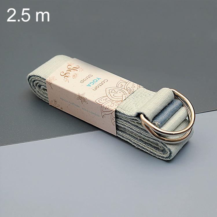 Two-tone cotton yoga stretch belt with metal ring, 2.5 m, light blue/gray.