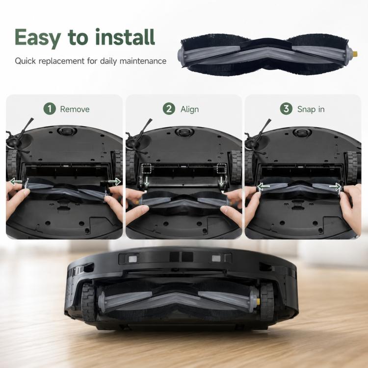 Main brush roller replacement with snap-in design, black frame and bristle rollers
