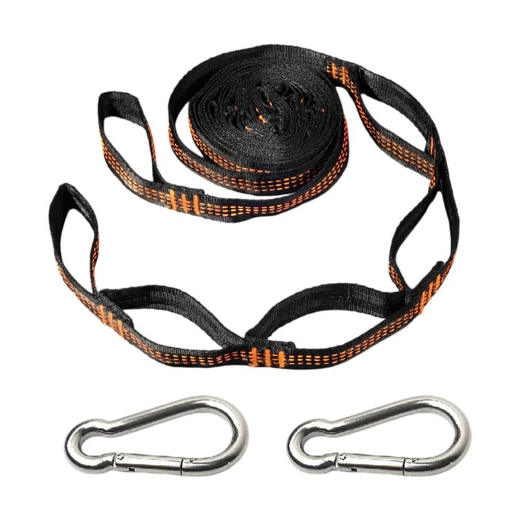 Outdoor swing rope strap set with orange-black gradient webbing and 2 metal quick buckles