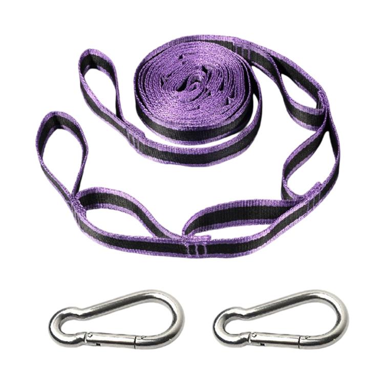 Outdoor swing rope strap set with purple webbing and 2 metal quick buckles