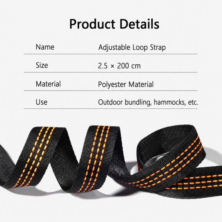 Close-up of black adjustable loop strap with orange double-stitch lines