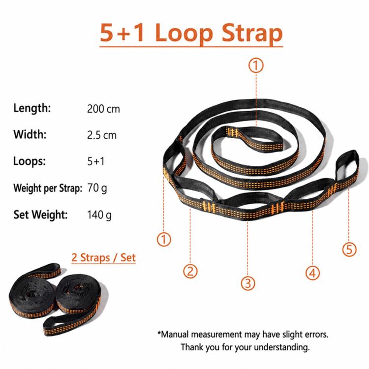 Black 2-strap set with orange stitching, looped design, and adjustable ends
