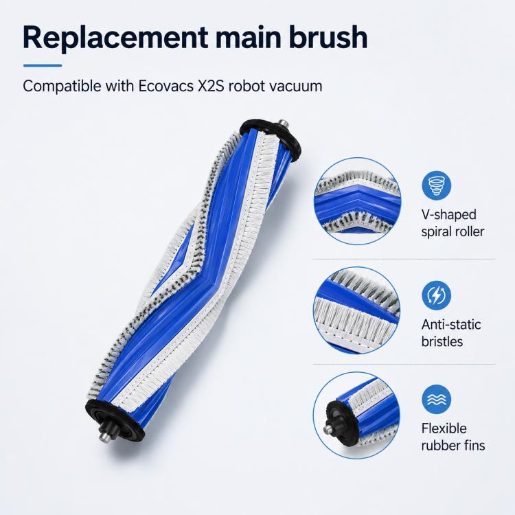 Replacement robot vacuum main brush roller with blue V-shaped bristles