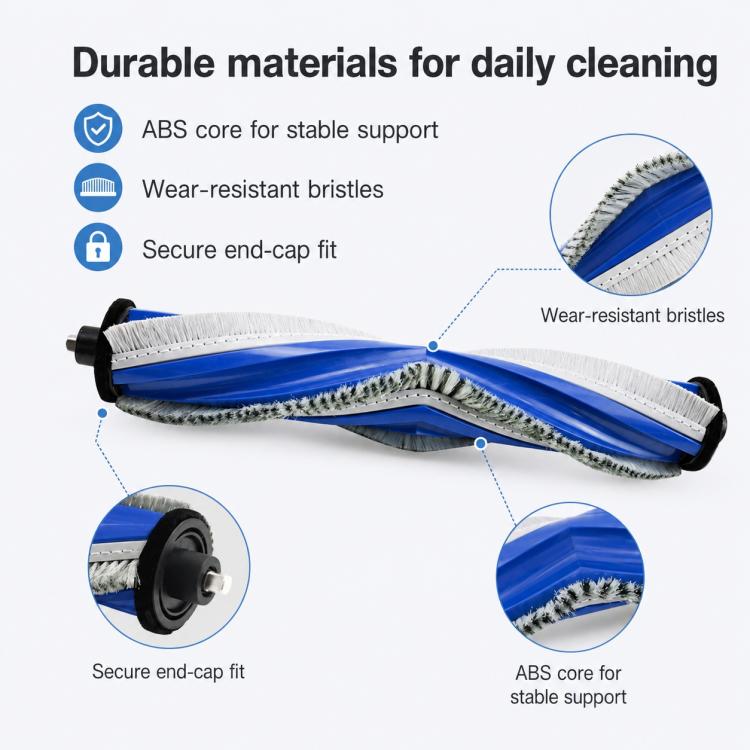 Main brush roller replacement with blue backing and bristle edges