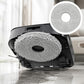 Round gray mop pad with textured fabric surface and center hole for robot mop