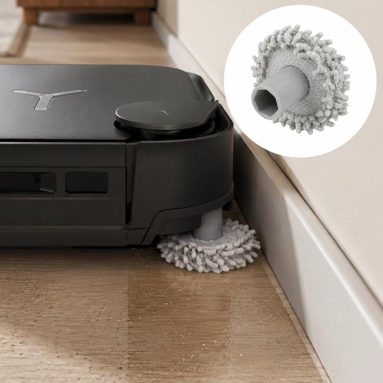 Gray mop pad replacement for cordless robot vacuum, with looped microfiber surface