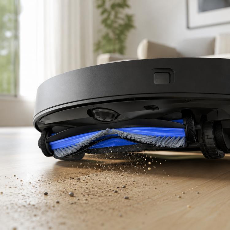 Roller mop pad with blue microfiber on a cleaning roller attachment