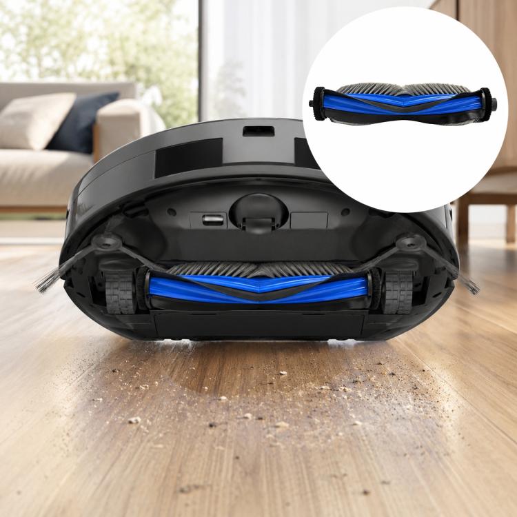 Main brush replacement for robot vacuum, blue-and-black bristle roller shown installed
