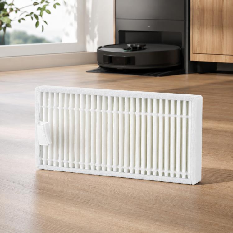 Robot vacuum replacement filter with white pleated media and rectangular frame
