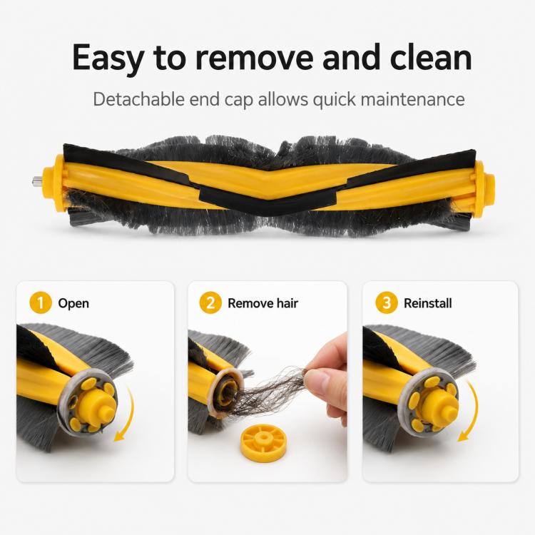 Removable end-cap roller brush with yellow and black V-bristles