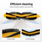 Main brush roller with yellow supports and black bristles, sweeping debris