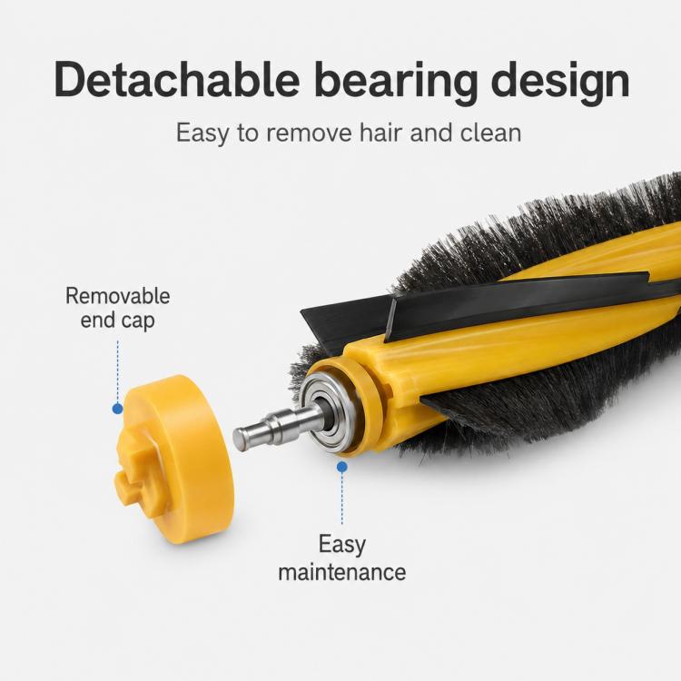 Detachable bearing end cap with metal axle for yellow main brush roller