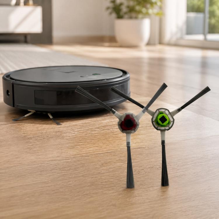 Dual side brushes for robot vacuum, black bristles with green hubs