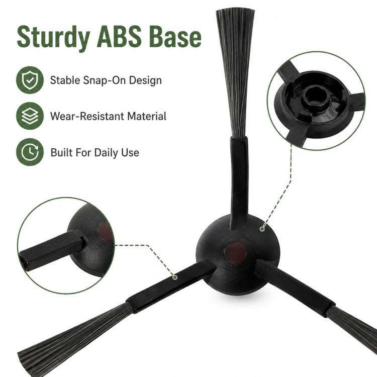 Robot vacuum dual side brush with sturdy ABS base and black bristle strips