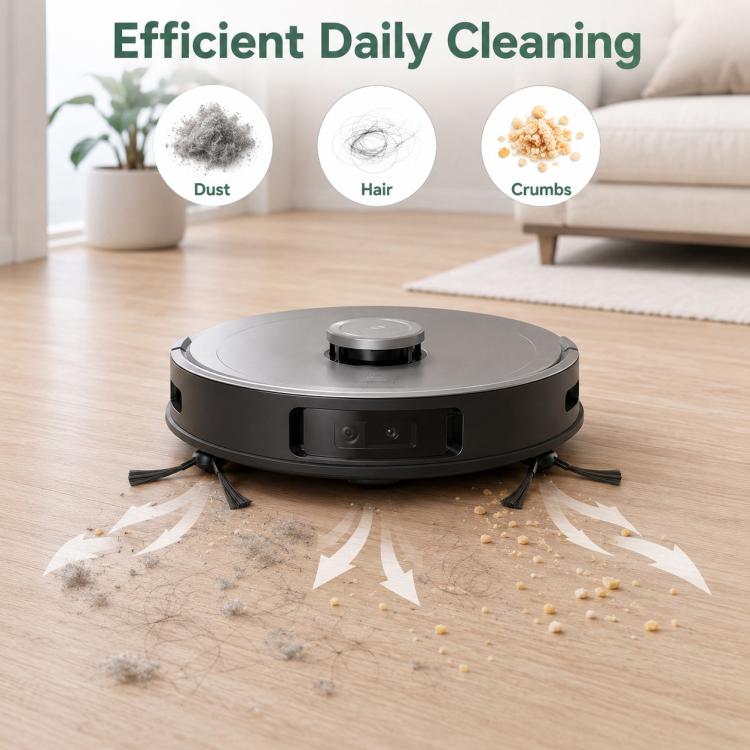 Robot vacuum with dual side brush assemblies and black bristle heads