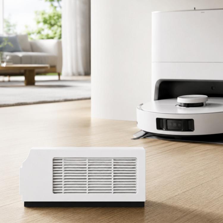 White replacement air filter for robot vacuum with rectangular grille