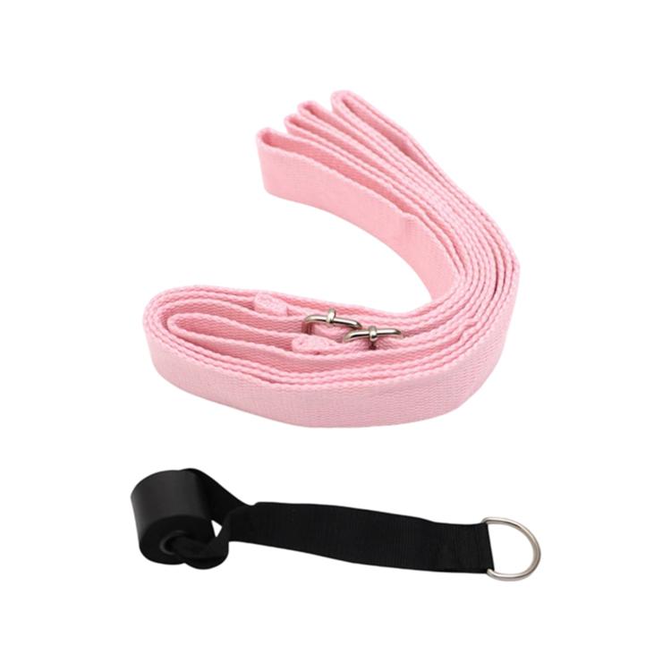 Pink adjustable stretching belt strap with metal buckle and stitched loop sections