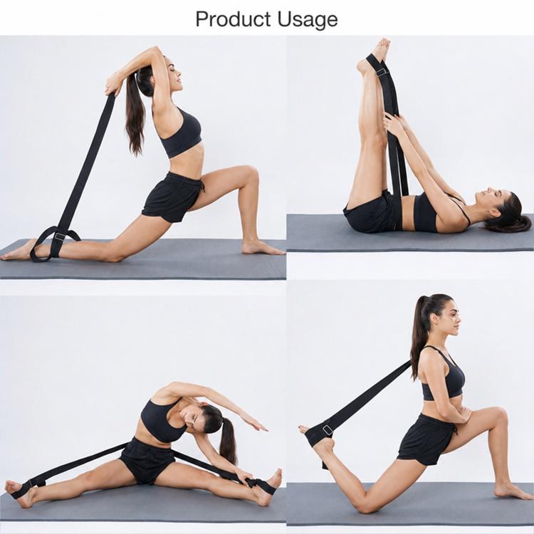 Black stretching belt strap with door anchor and metal ring buckle