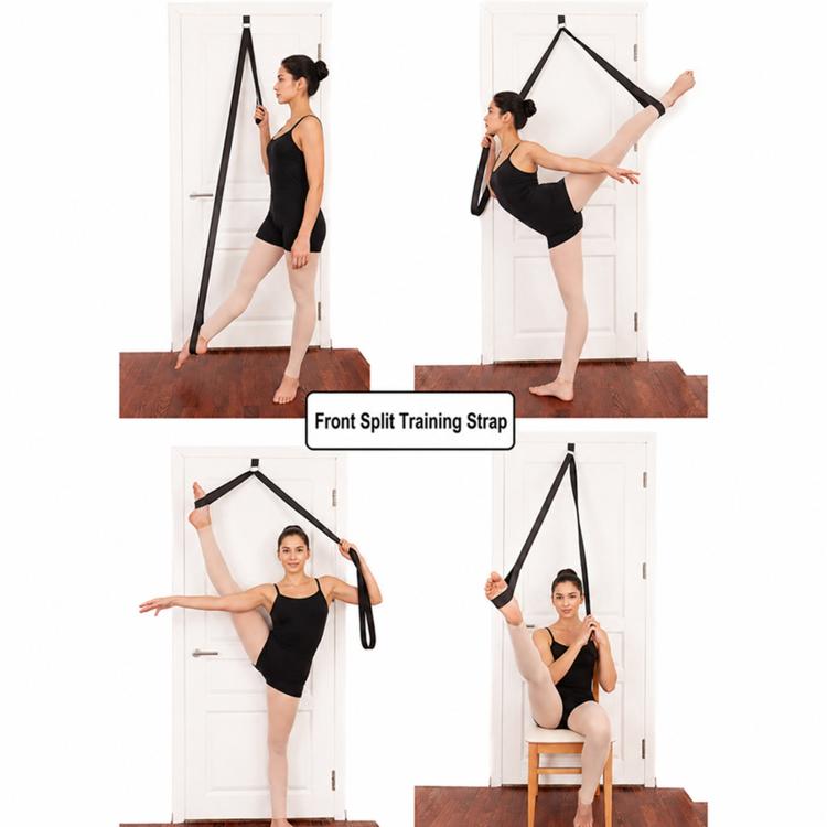 Black adjustable stretching strap with door anchor and metal ring buckle