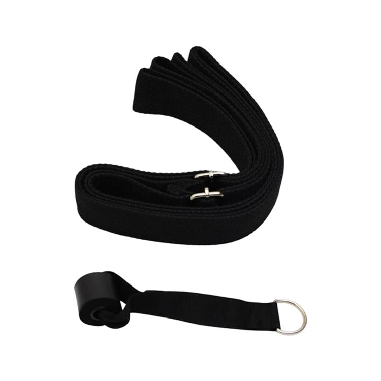 Black adjustable stretching belt strap with metal buckle and door anchor